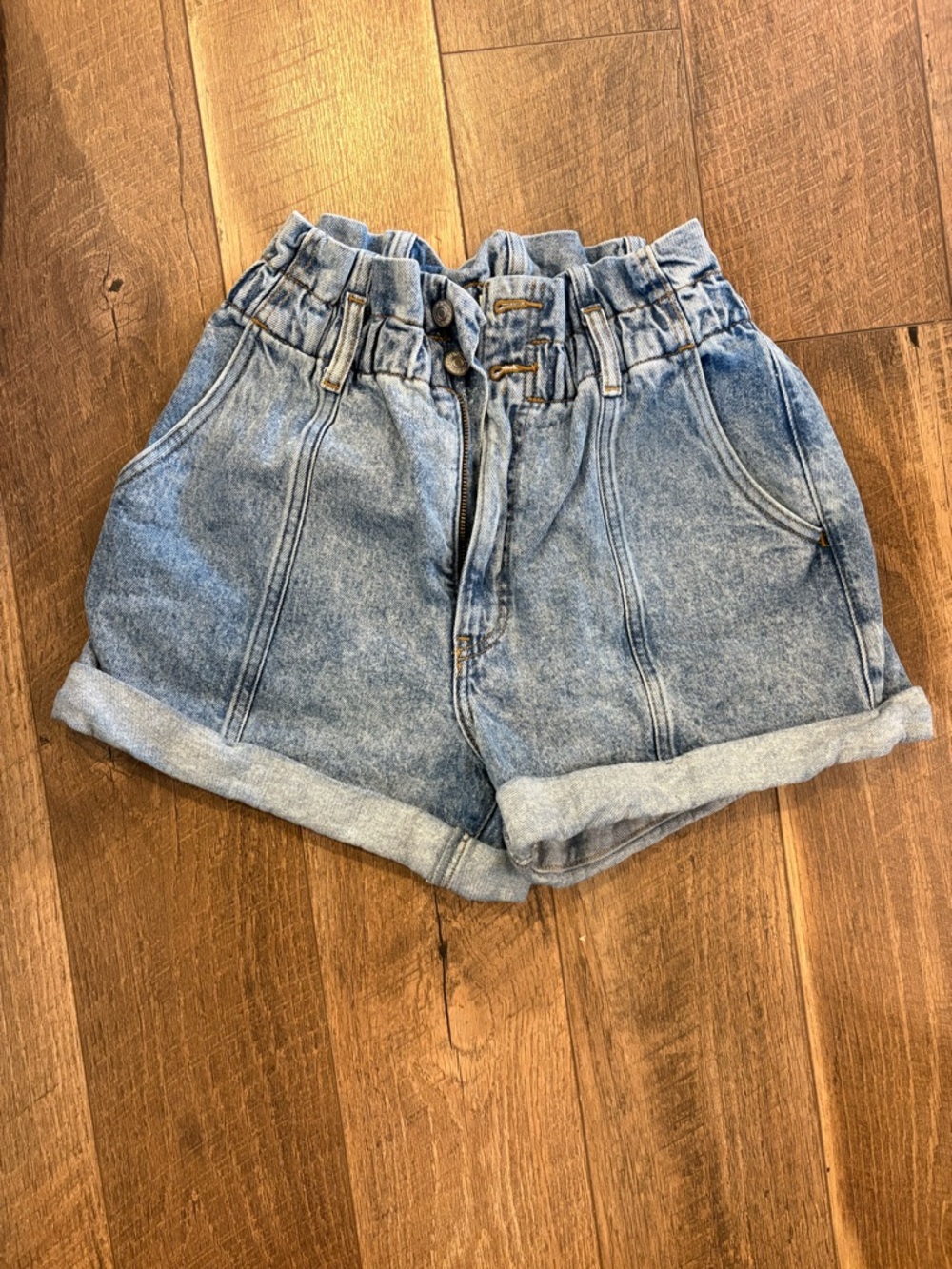 Abercrombie & Fitch Light Blue Paperbag Ultra High Rise Denim Shorts